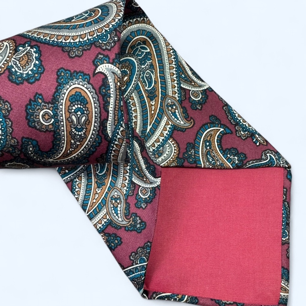 Stafford‎ Silk Paisley Tie Burgundy Blue Gold 4” Classic Vintage Men’s 56” Long